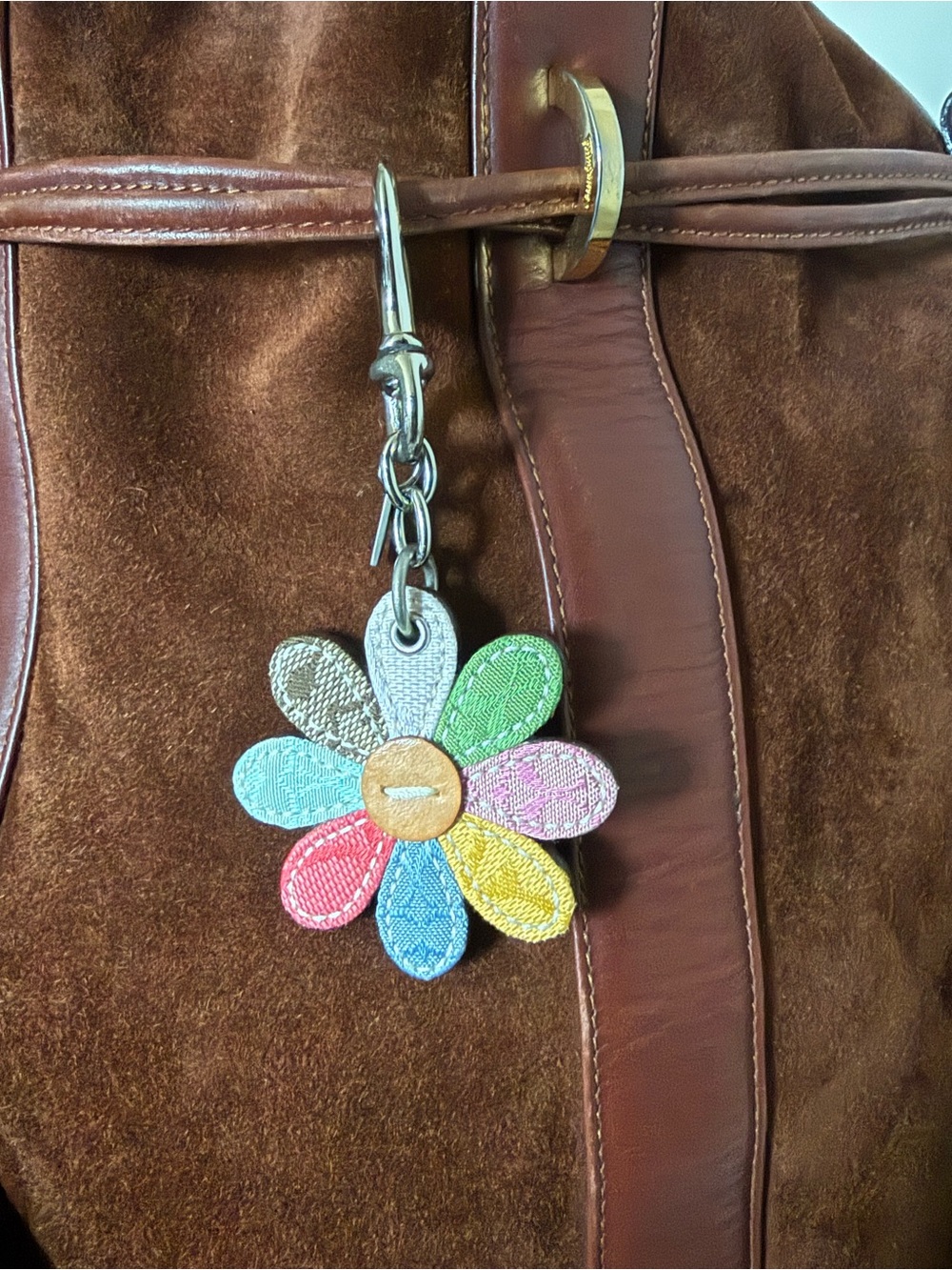 Coach Y2K vintage Daisy flower multicolor patchwork bag charm keychain - Picture 5 of 15
